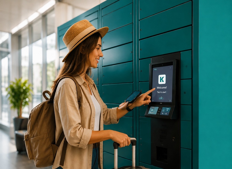 Traveller using a Kepely locker kiosk