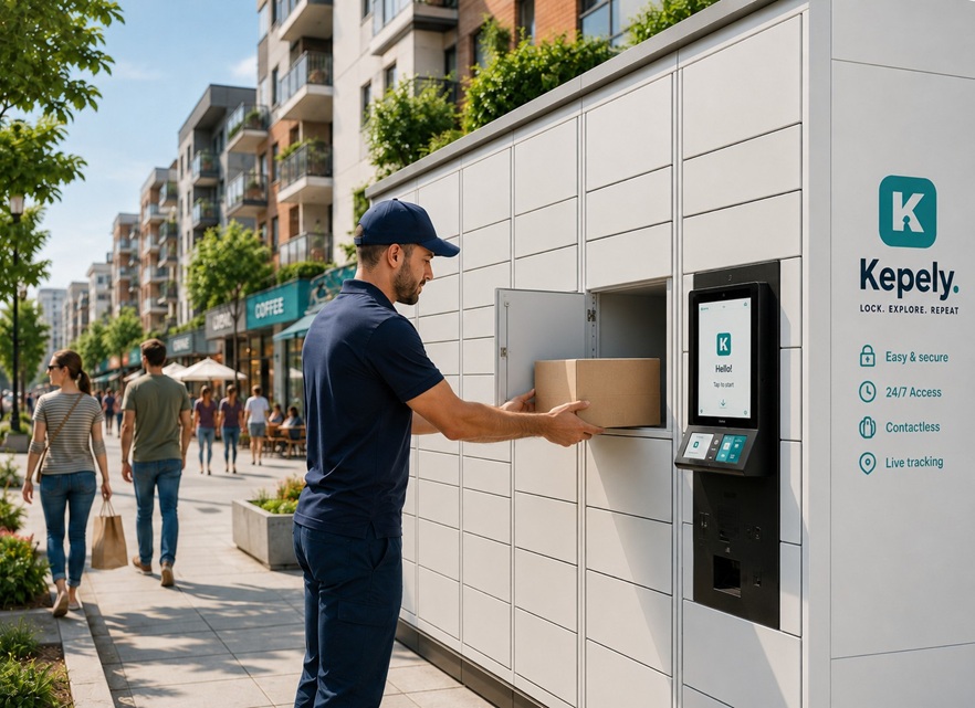 Courier using a Kepely locker kiosk